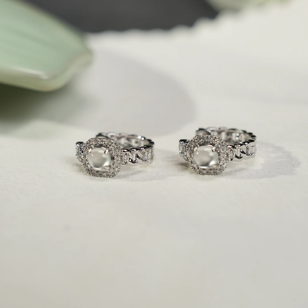 【小雪臻选】白冰翡翠耳包-18K金镶嵌-JY6786|CXQ4