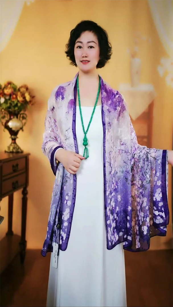 50号【紫色花海】春夏季新款女士百搭围巾剪花款长巾丝巾
