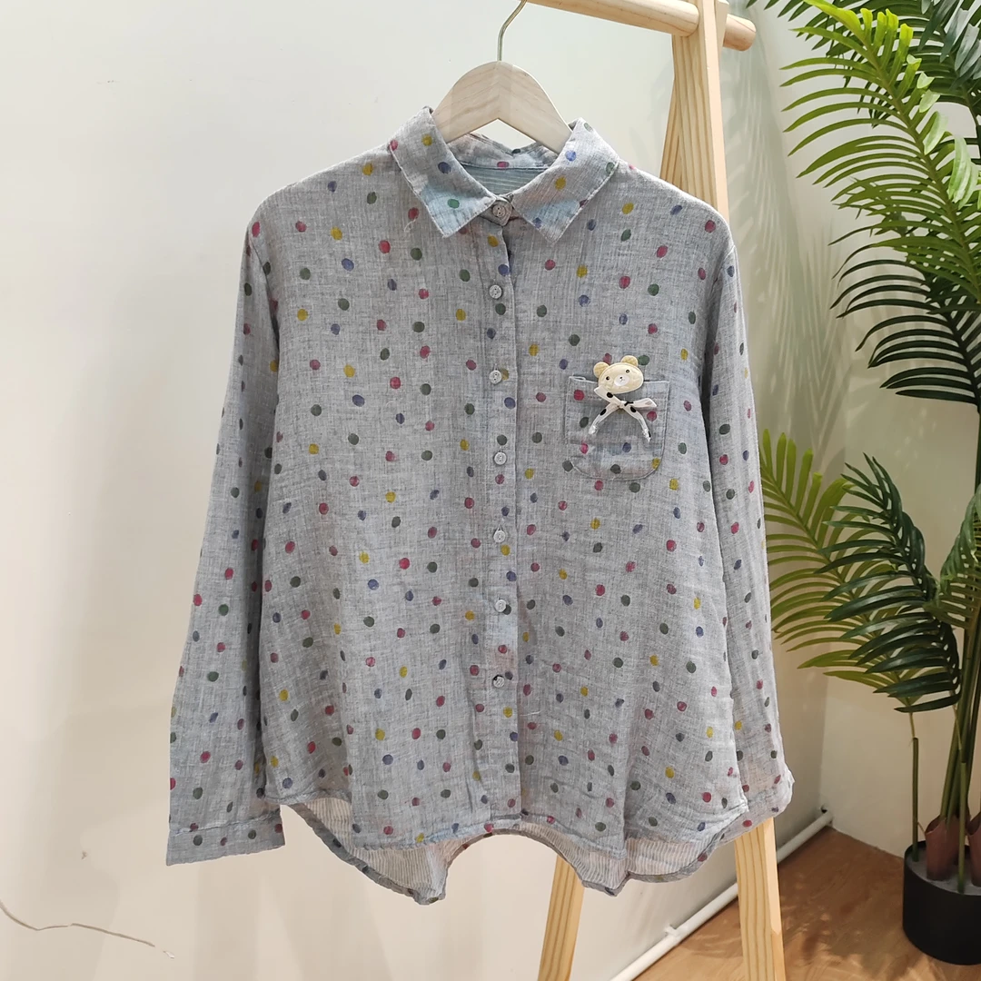 【彩色波点立体小熊棉纱衬衫】9257