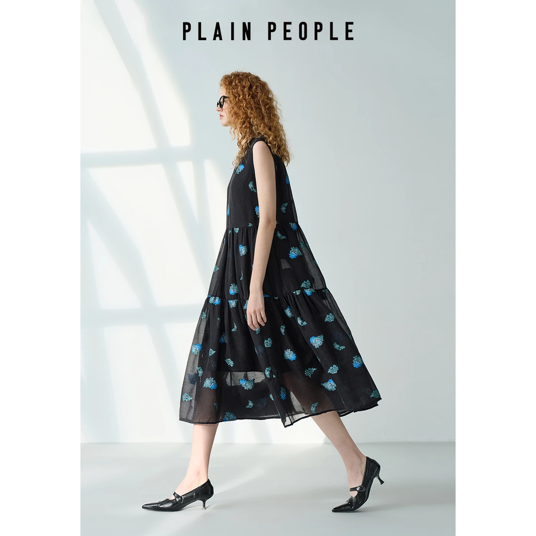 PLAIN PEOPLE【浪漫出游】度假风无袖提花背心连衣裙女25夏季款