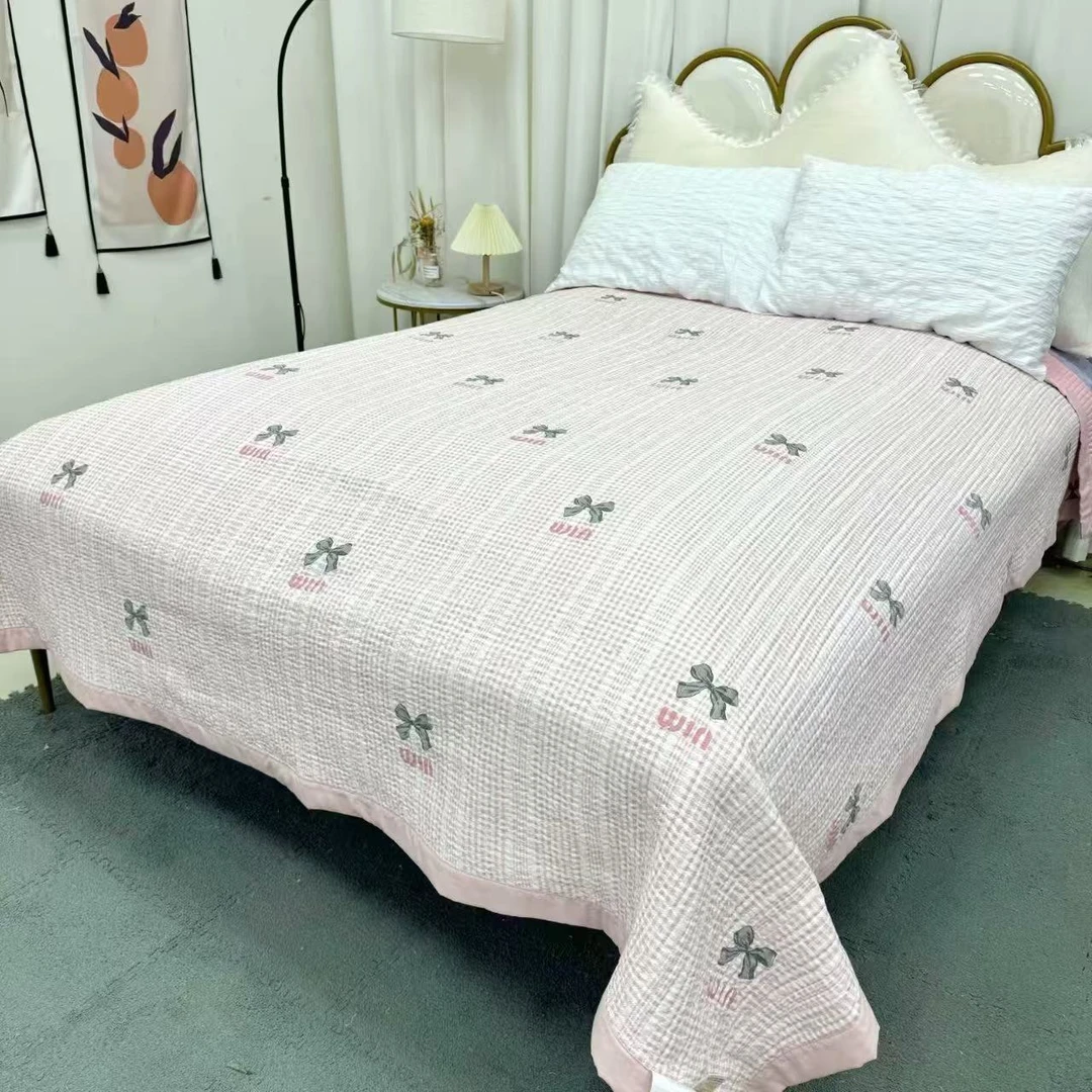 粉色蝴蝶结  200*230四季多功能绗缝针织加厚床盖