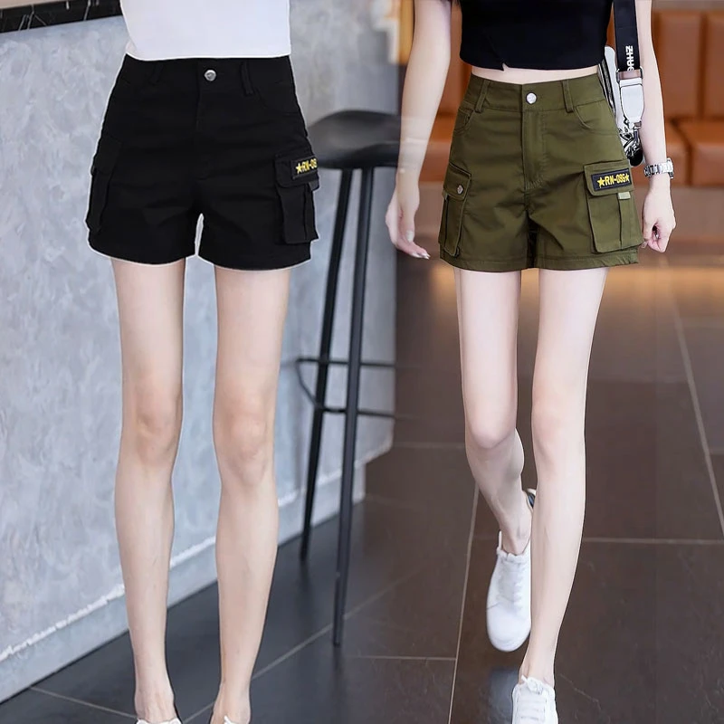 工装短裤女夏季薄款透气高腰外穿大码阔腿A字显瘦休闲牛仔迷彩裤