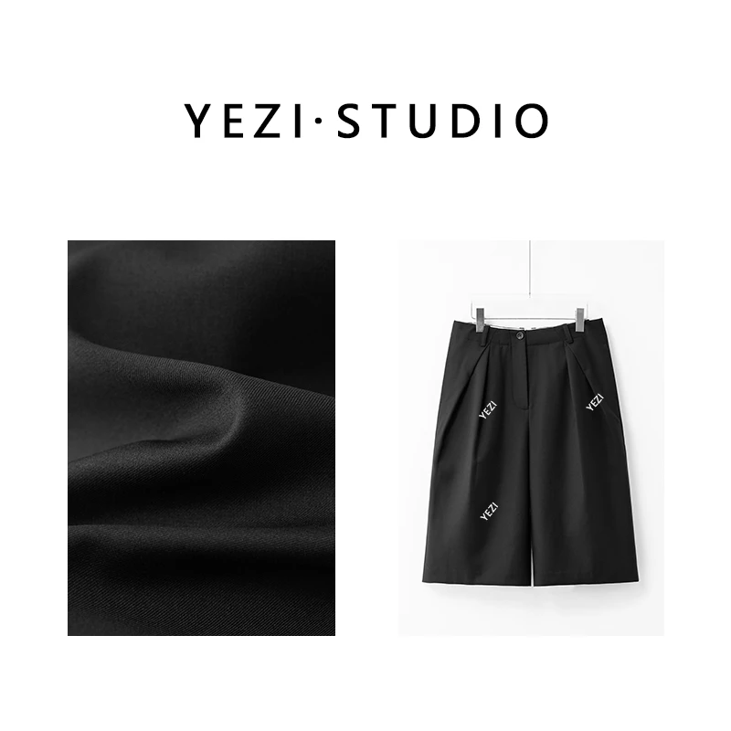 【博主挚爱】时髦宽松打褶廊形百搭中裤休闲裤25336029-常