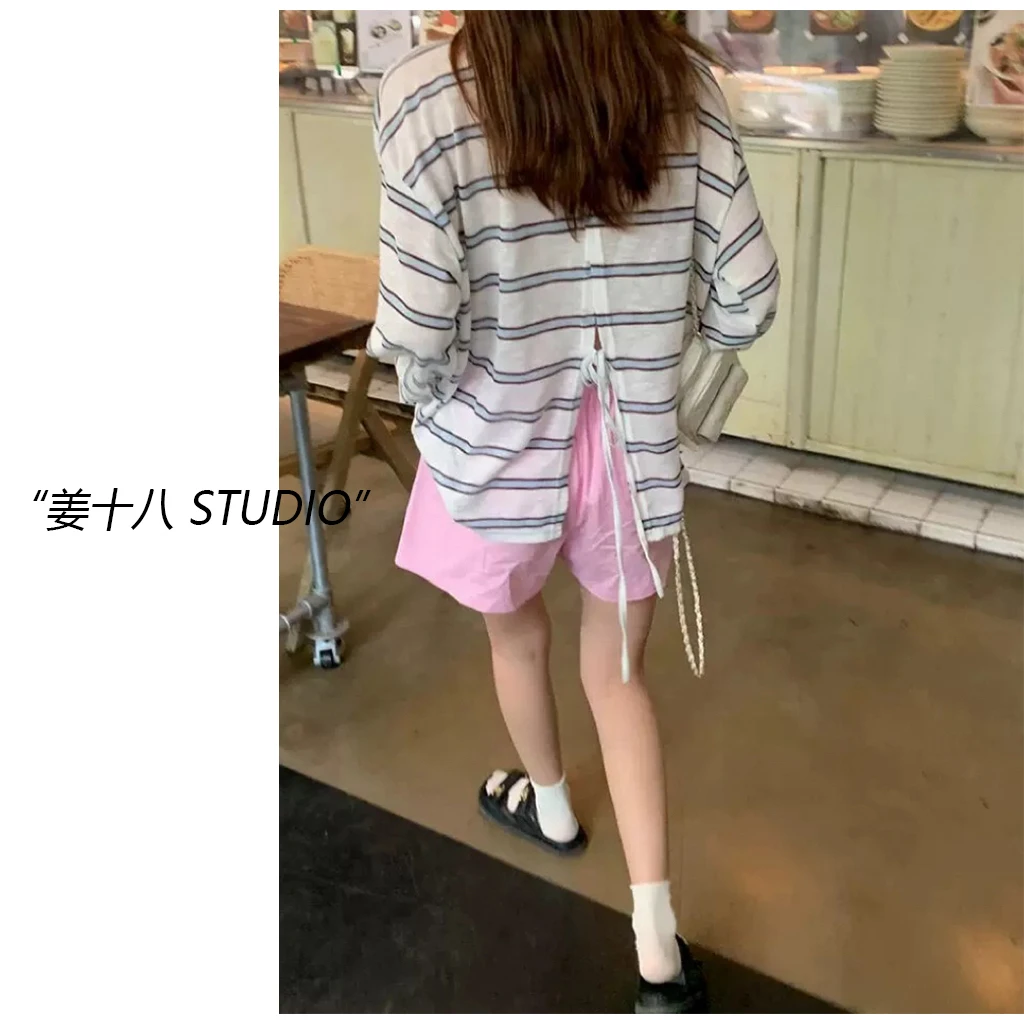 姜十八-「蔚蓝星海」韩国单！25年夏新款薄款后背开叉条纹上衣