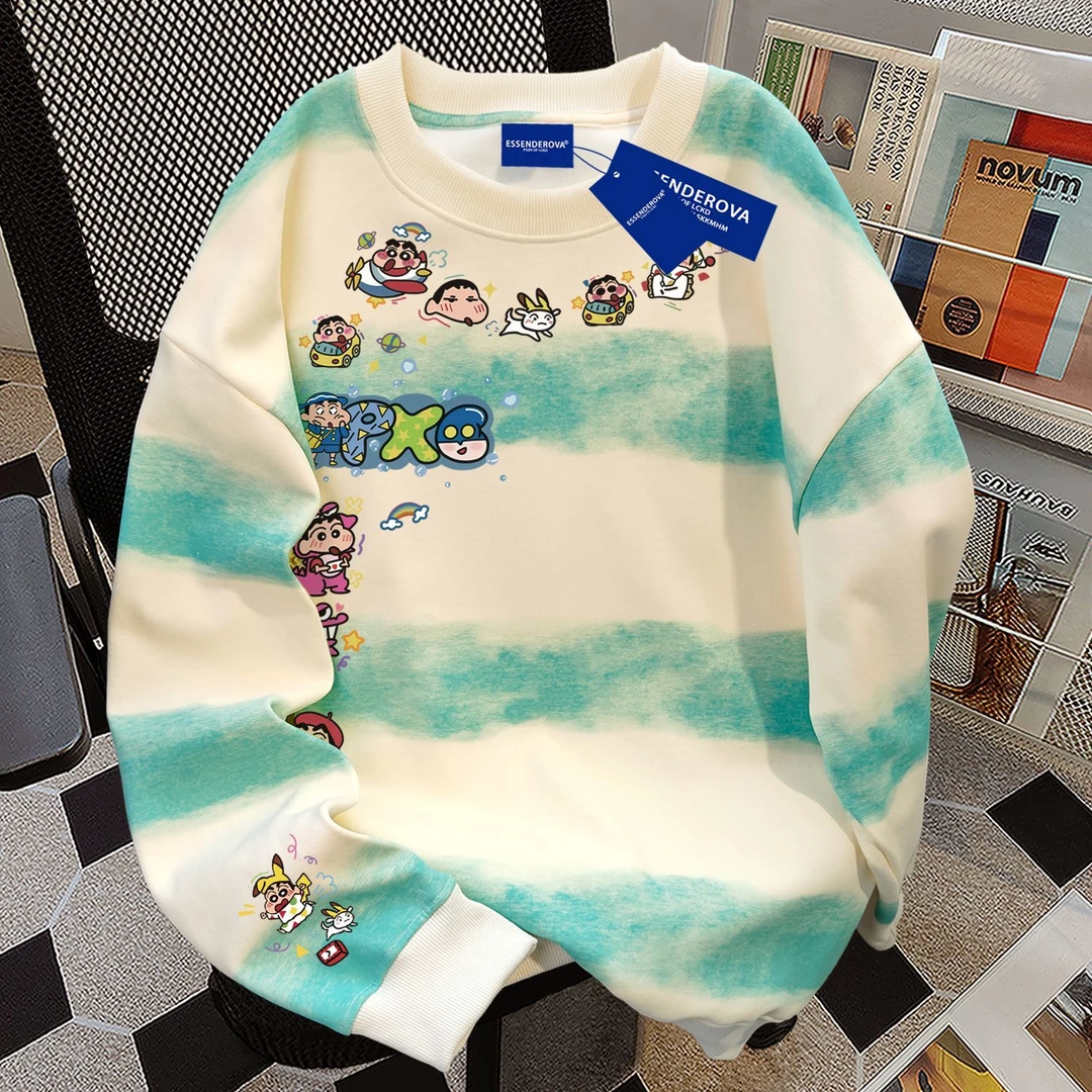 显瘦条纹韩版设计扎染百搭圆领卫衣男女秋冬季加绒加厚宽松上衣服