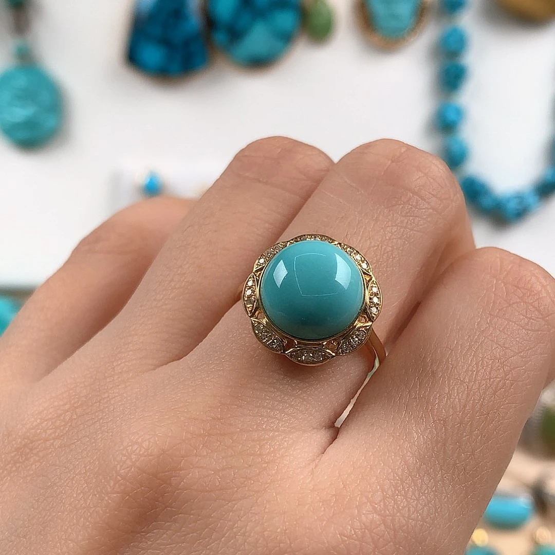 绿松石珠宝奇石18K金镶嵌