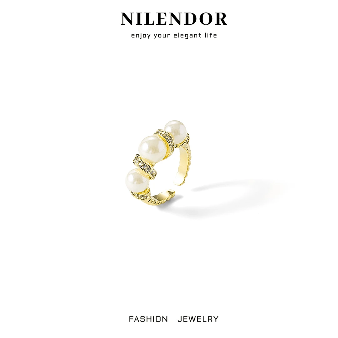 铜合金合成锆石戒指 D-51时尚气质珠珠开口戒指