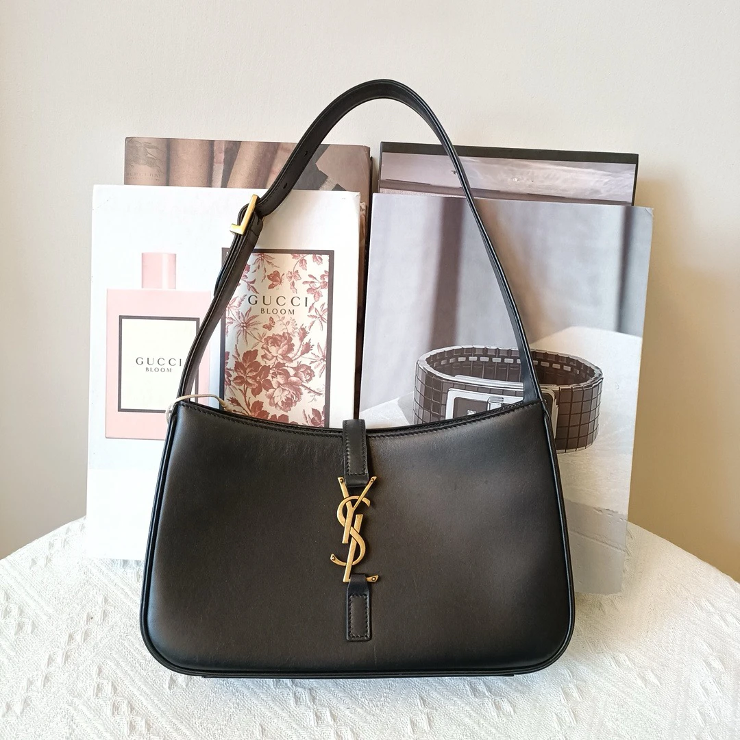 95新 YSL/圣罗兰 YSL圣罗兰黑金光面hobo腋下包