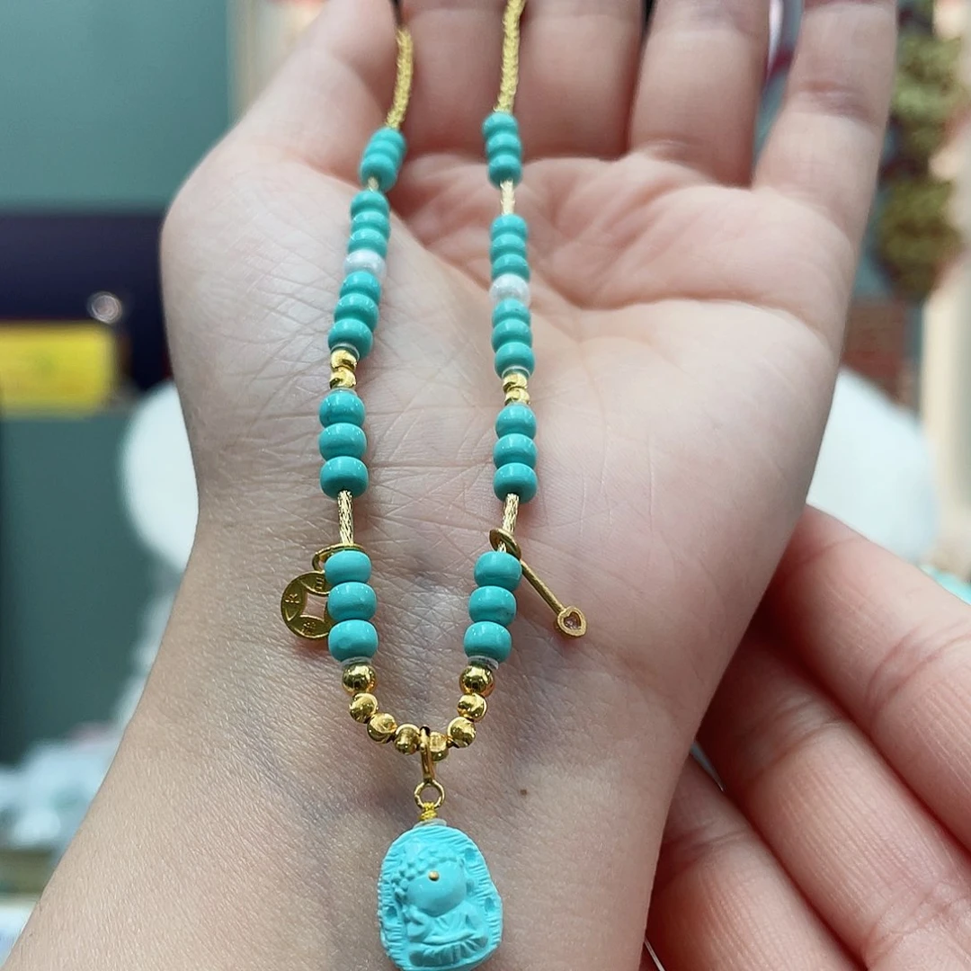 绿松石颈饰18K金镶嵌