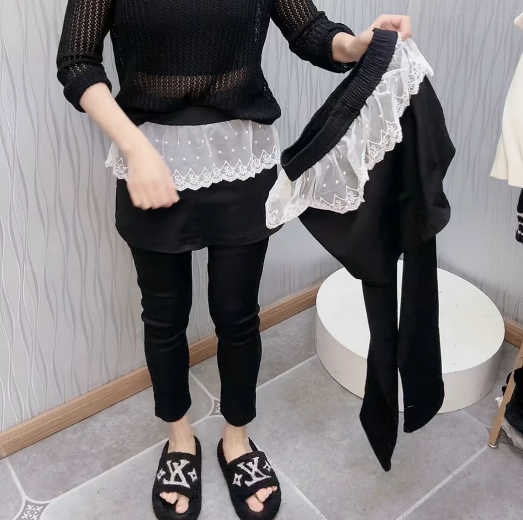 直播福利【屁帘裤裙】2025春季新款时尚花边百搭显瘦九分裤蕾丝韩版