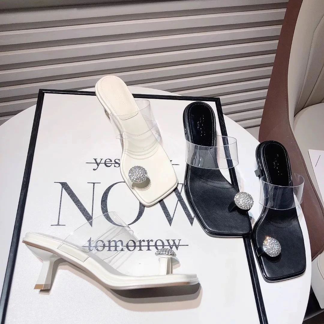 -110蝴蝶结水钻透明凉鞋女高跟不累脚夏季新款法式仙女粗跟