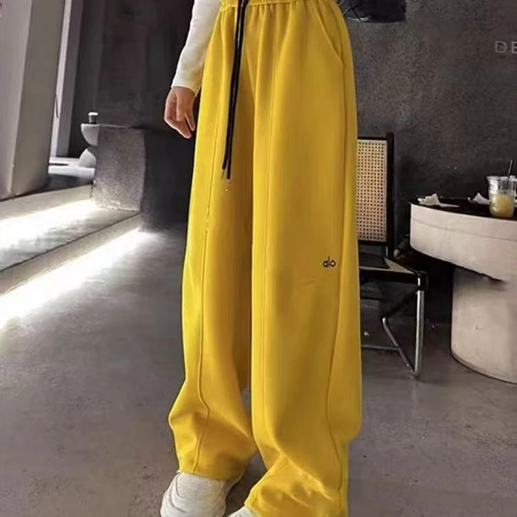 2589秋季新款品质加厚复合高腰刺绣显瘦时尚百搭休闲弯刀裤阔腿裤