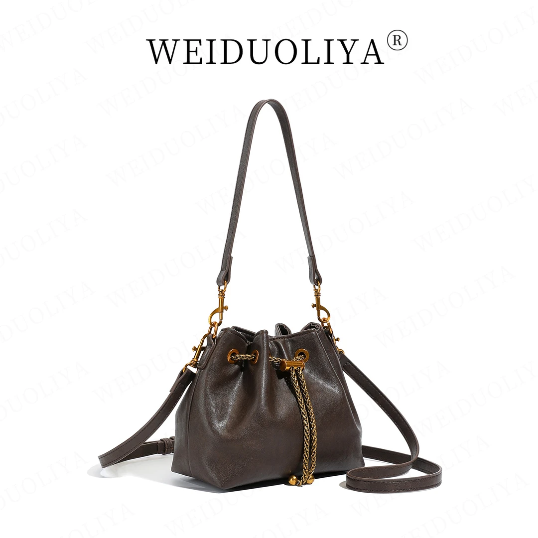 秋冬新款水桶包抽绳福袋包休闲通勤百搭包包流行单肩斜跨包包