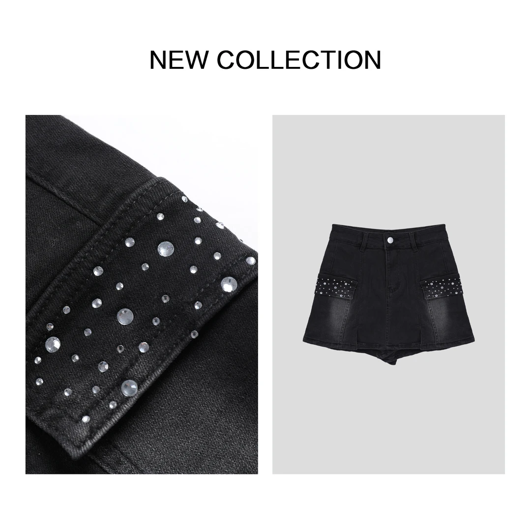【小铃铛女装】Q5F20013小众甜酷黑色铆钉牛仔裙