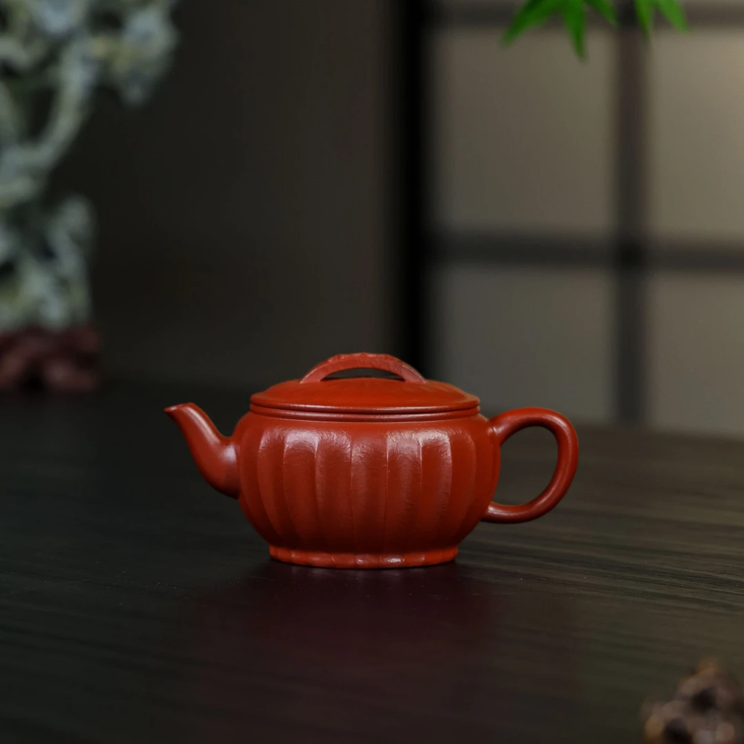 汪汪茶器 筋纹如意汉瓦 大红袍 170cc 侯峰手制紫砂壶