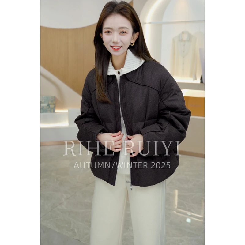 RH【零度】复古轻奢老钱羊毛混纺羊驼毛白鹅绒羽绒服2500295-6