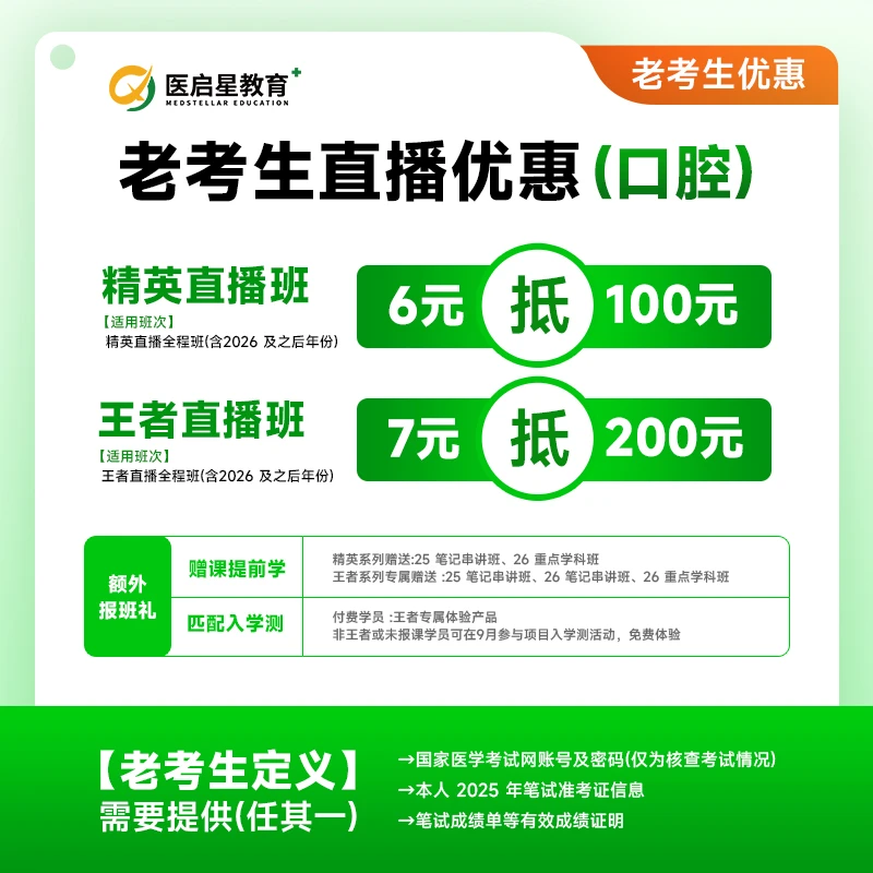 2026年医启星医考内部班老生直播优惠抵扣金