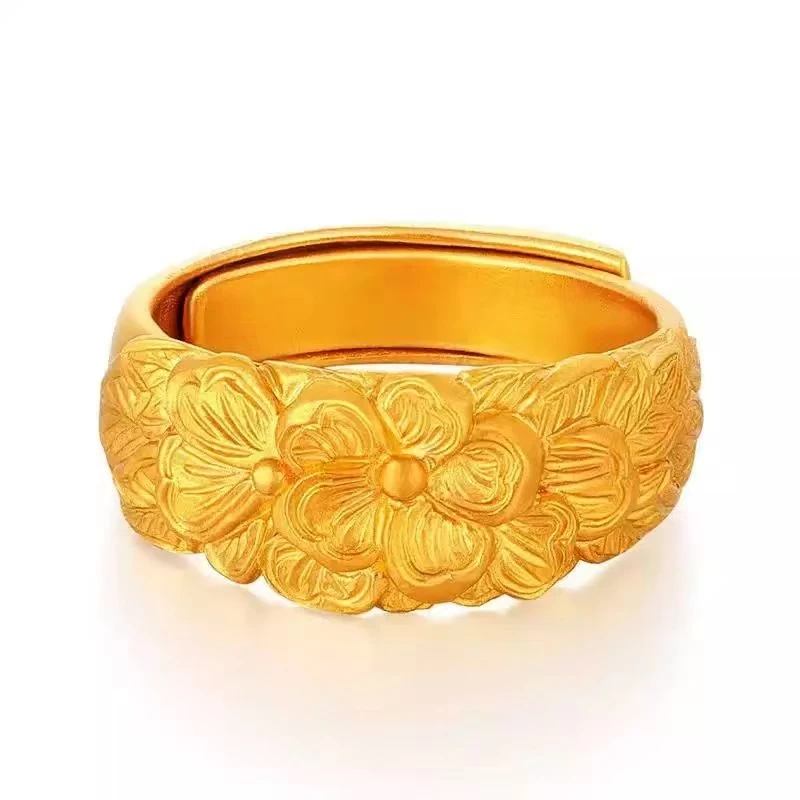 【云总甄选】K黄色精雕细琢宫廷拉丝花开富贵戒指【SCJ13】