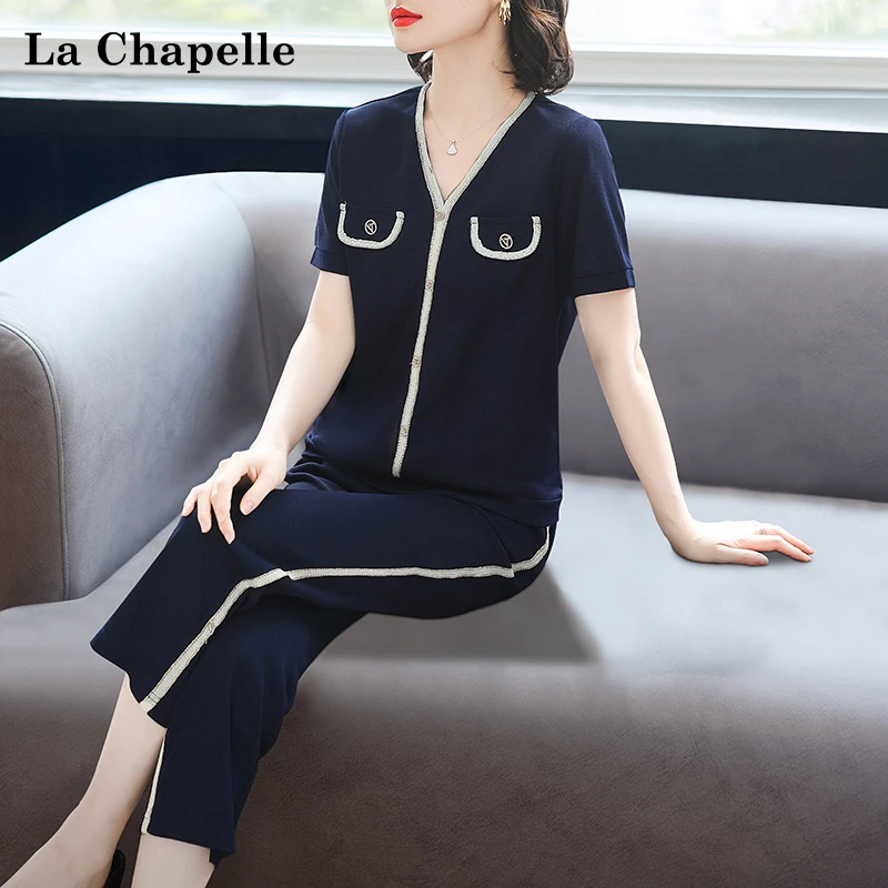 拉夏贝尔母亲节妈妈夏装运动服套装女中老年女短袖t恤上衣服薄款