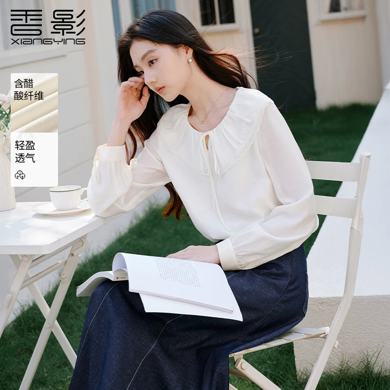 【直播专享】S85A060衬衫 香影娃娃领系带翻领衬衫女秋季新款蕾丝