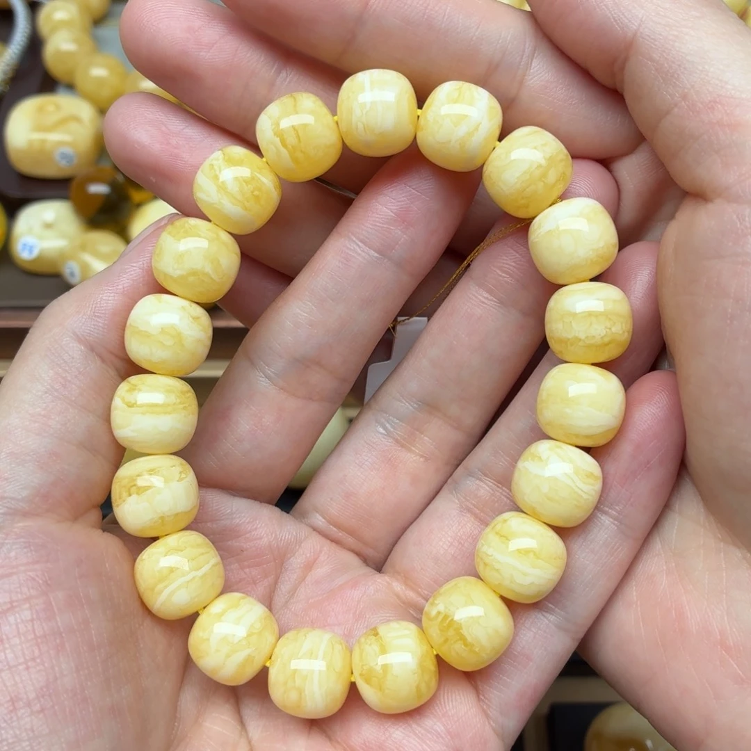 蜜蜡未镶嵌裸石蜜蜡12*11白花虎皮同料精工老型串