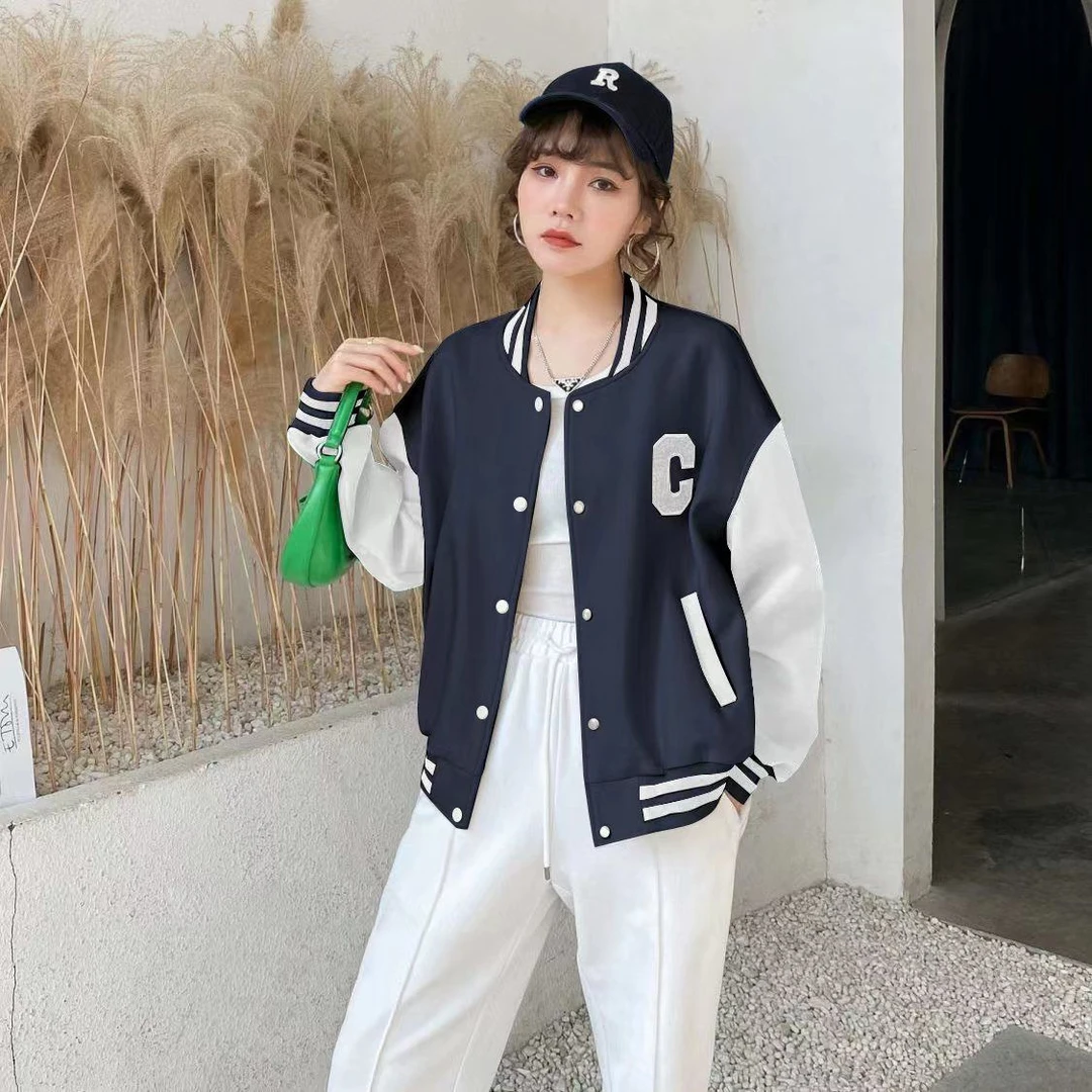 欧洲站拼色棒球服女春秋2025年新款宽松休闲夹克开衫短款卫衣外套