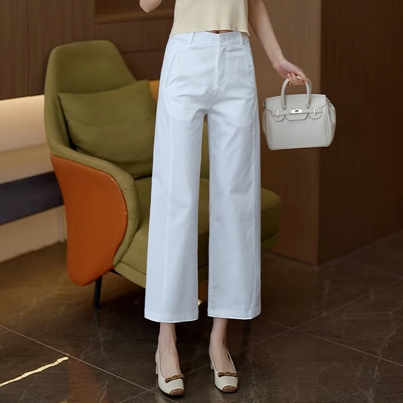 歌哥弟阿玛天丝棉八分阔腿裤女夏季薄款小个子高腰垂感休闲直筒裤