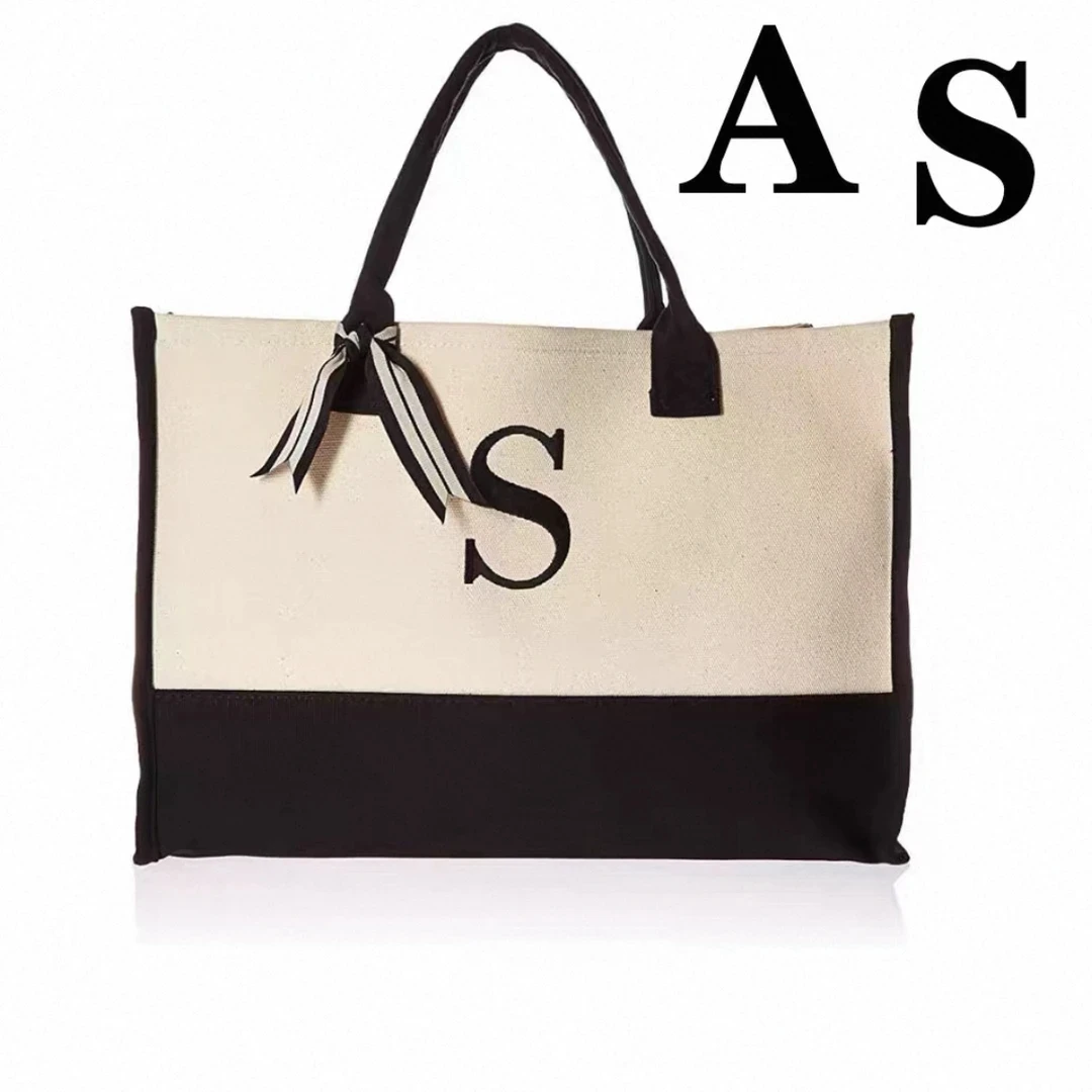 《云云家》高品质白色帆布字母拼接手提包拎包三件套