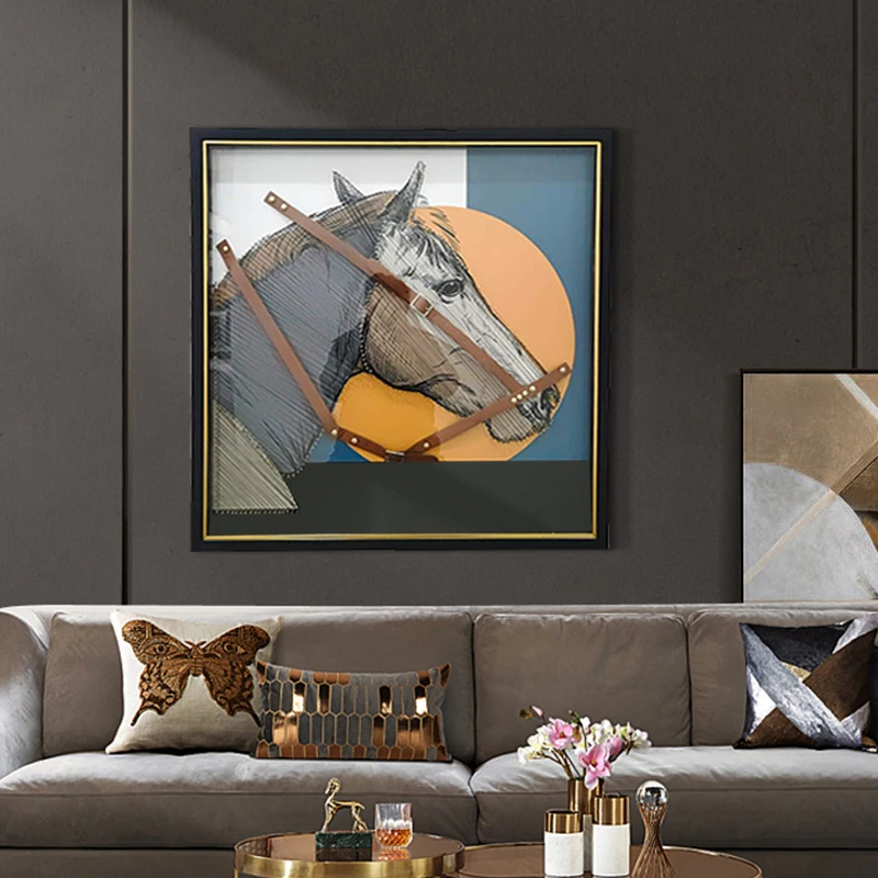 高货手工实物立客厅体背景墙装饰画 高端卧室餐厅挂画大马305