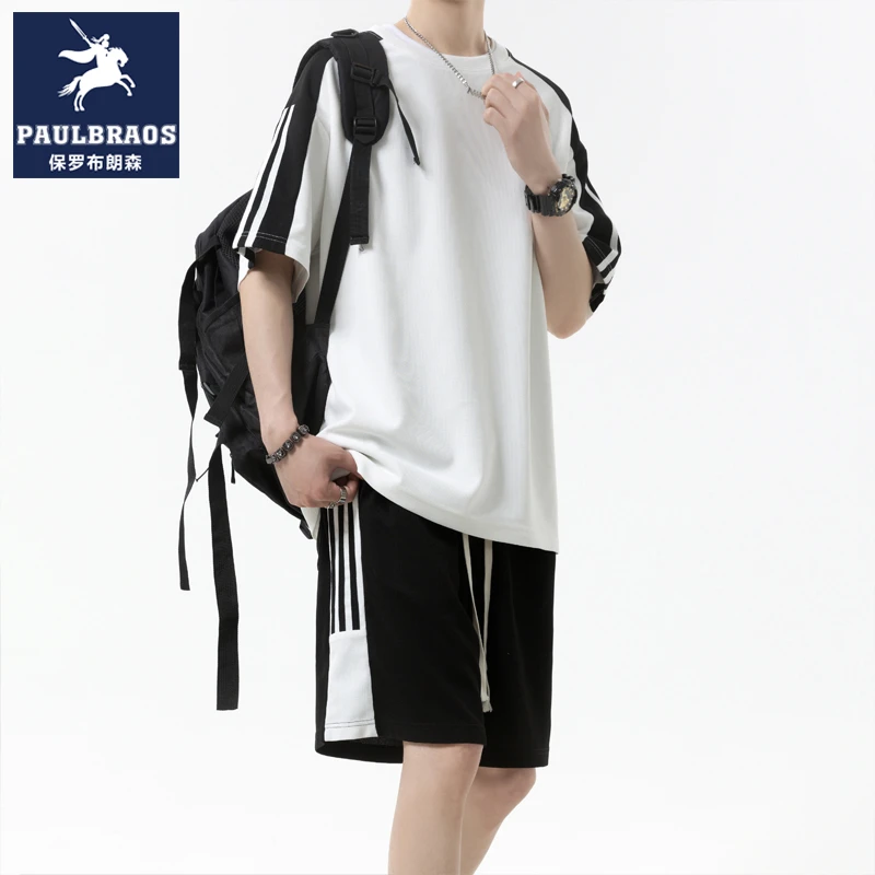 保罗布朗森【运动套装】夏季潮流短袖T恤衫半袖五分短裤上衣套装男