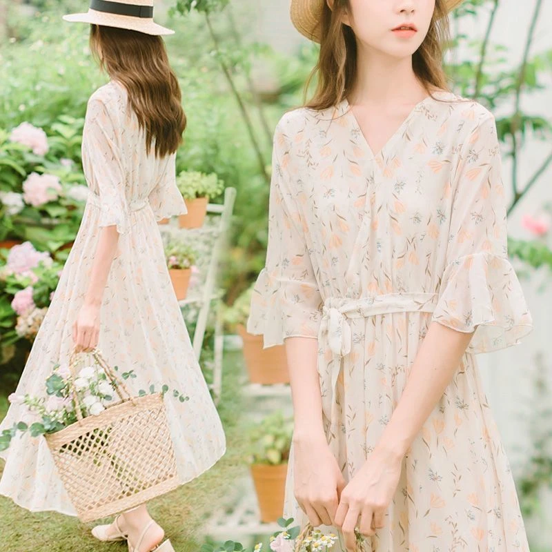 雪纺连衣裙大码胖mm显瘦遮肉夏季新款女碎花2024年遮肚气质减龄字
