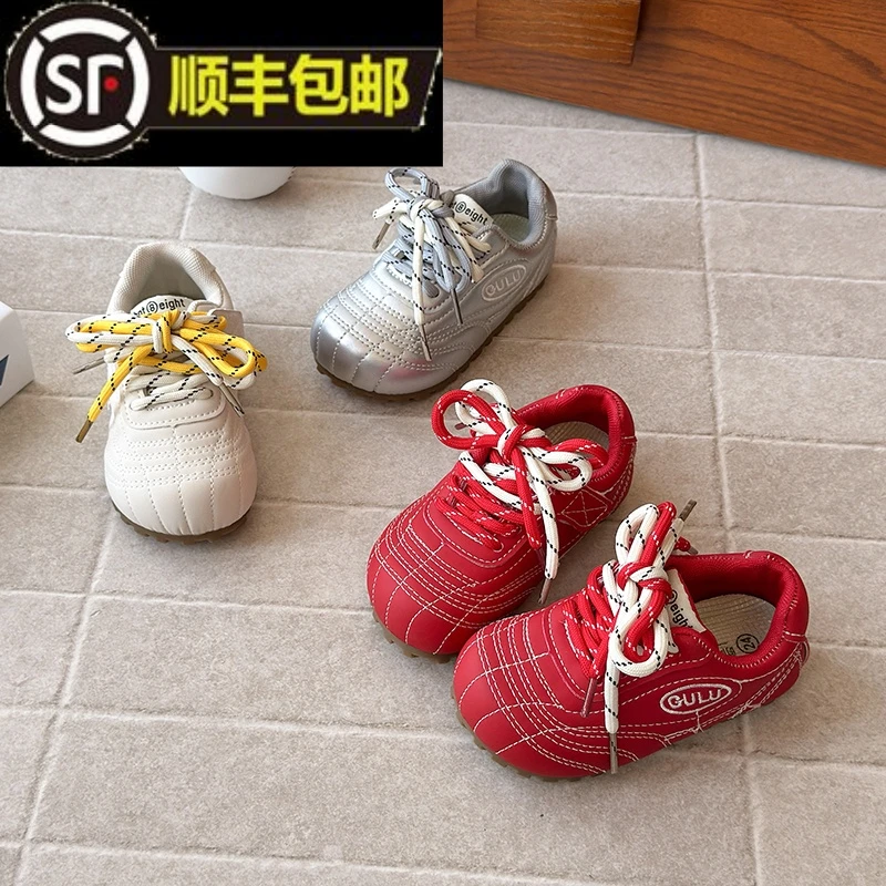 女童鞋2025秋季银色儿童板鞋软底运动鞋女宝男童阿甘鞋宝宝德训鞋