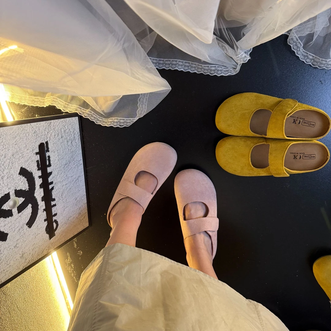 2025年春季浅口卡皮巴拉层高厚底小个子外穿女一脚蹬勃肯半包拖鞋