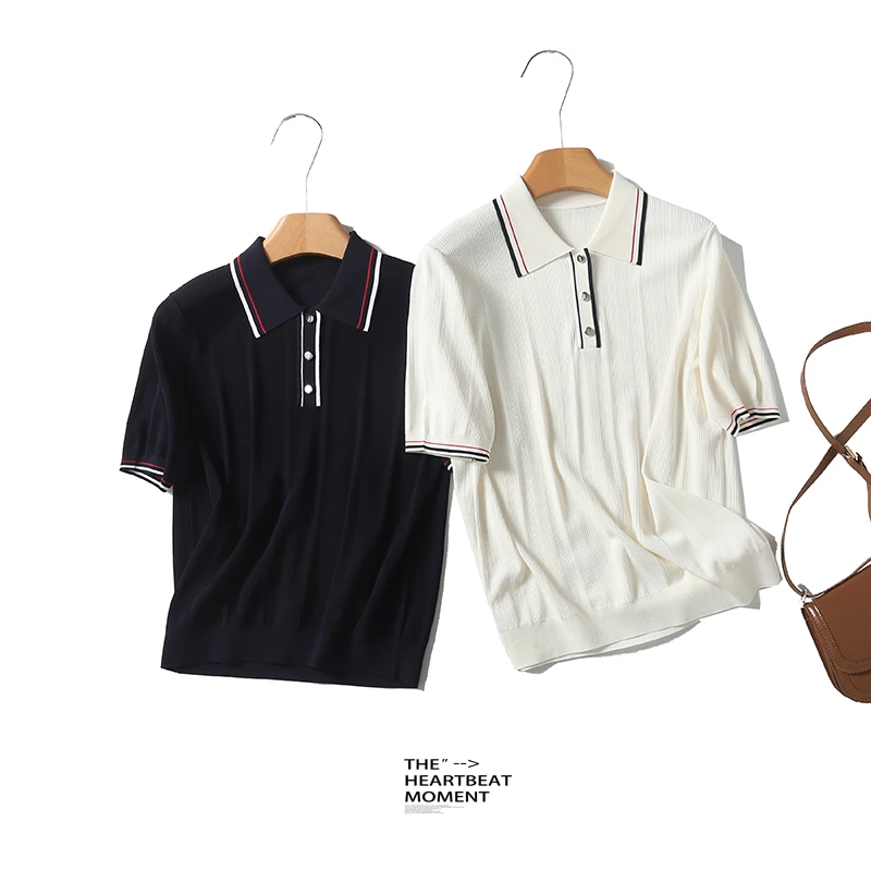 特！高端订单~凉感透气 16针薄织小香风针织短袖T恤  F123  H6048