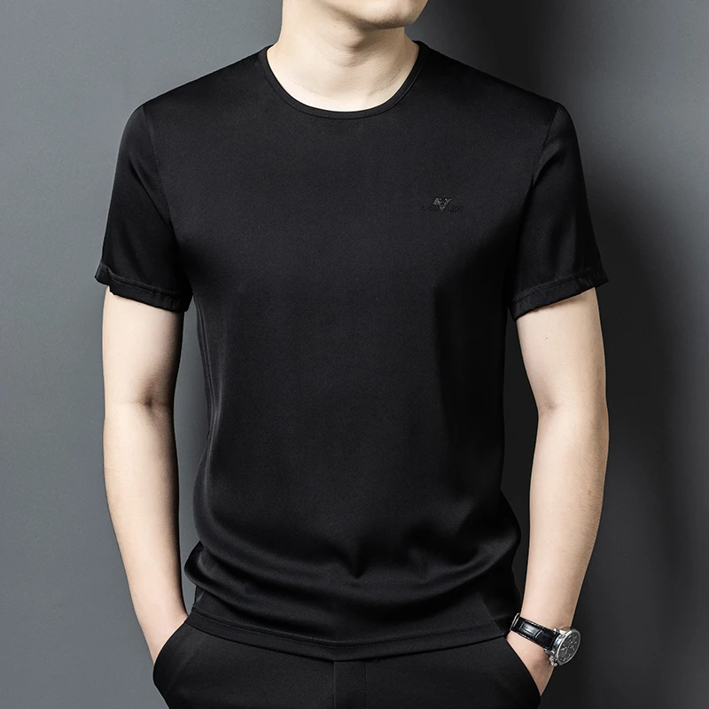 真丝桑蚕丝丝绸T恤衫圆领青年半袖短袖夏季新款爆款透气简约大方