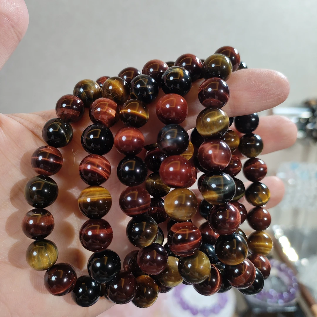 天然彩色虎眼石木变石虎眼石卡10mm