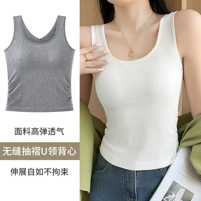 宽松型时尚辣妹个性吊带背心女显瘦设计固定杯裹胸外穿打底简约纯