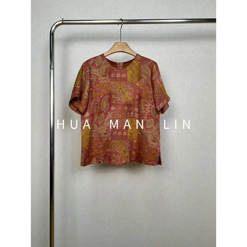 【花满林】圆领后扣腰果花香云纱桑蚕丝短袖上衣259418