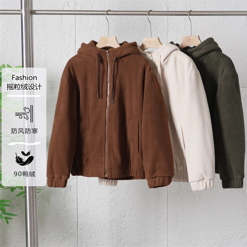 冬季情侣款时尚摇粒绒保暖连帽羽绒服男女休闲百搭鸭绒外套ZJ183