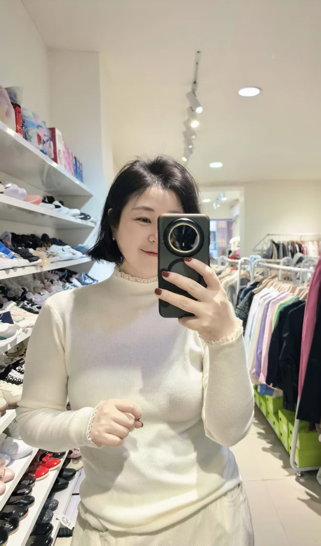 上衣木耳边针织白色纯色毛针织衫厚打底衫（祐祐女装）