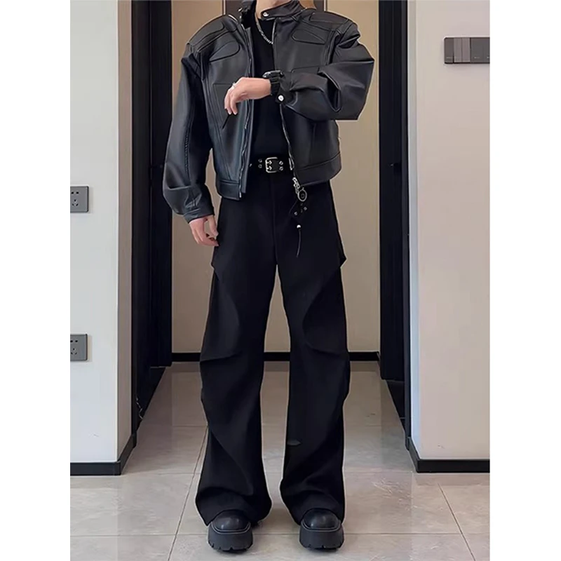 cleanfit褶皱弯刀裤子男春秋款美式vibe西裤小众高级感直筒微喇裤