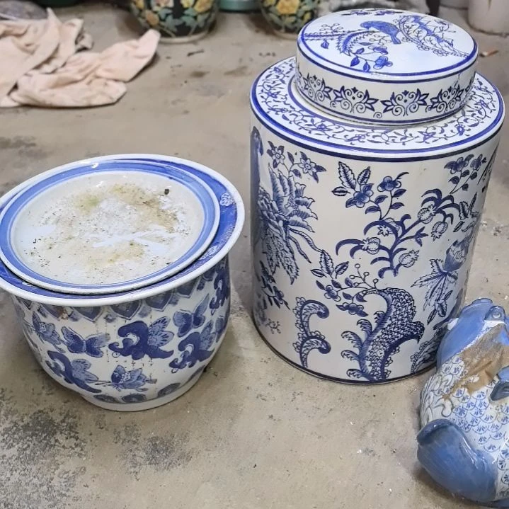 梦***铃青花瓷器茶叶罐+花盆