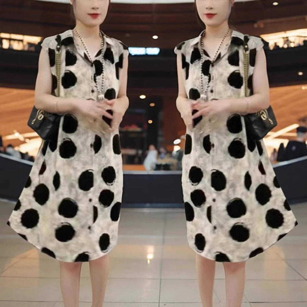 2025年夏季网红新款时尚连衣裙女设计感波点撞色慵懒风显瘦衬衫裙