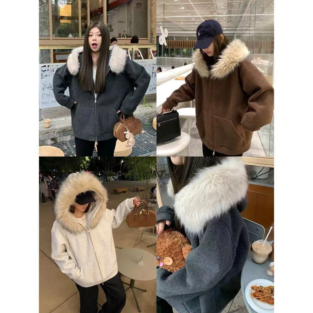 【NAZ瑶瑶微胖大码定制】秋冬百搭显瘦加绒加厚休闲宽松大毛领外套