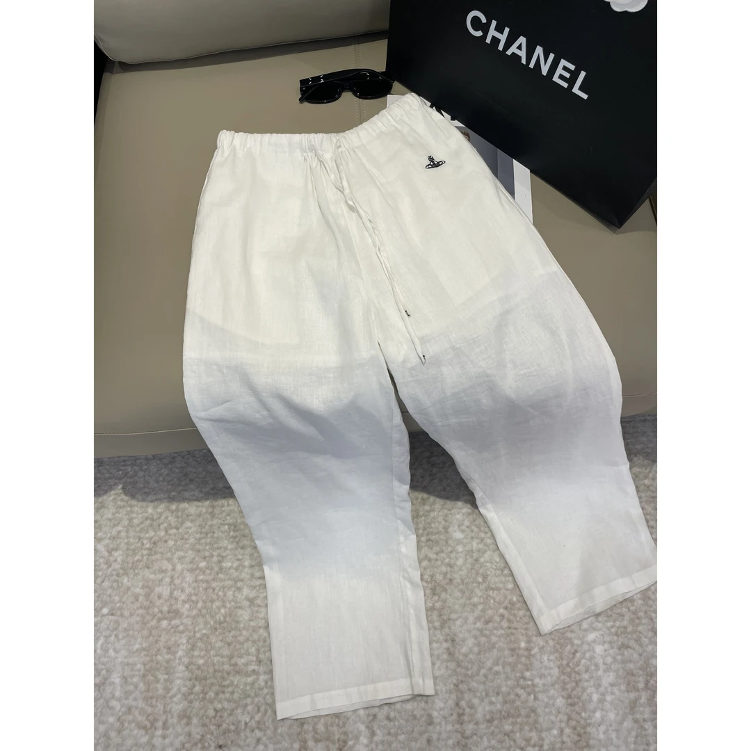 【MEEUMI】夏季女款100亚麻白色休闲阔腿长裤PA2069HM