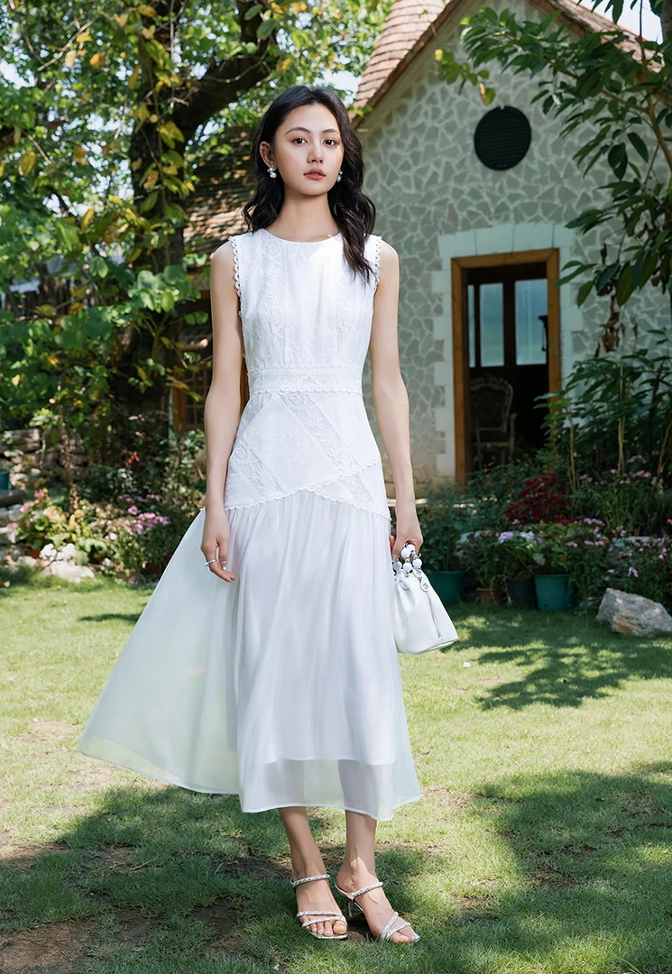 法式千金风圆领气质无袖连衣裙休闲女士海妖风lulu风YA25216L037