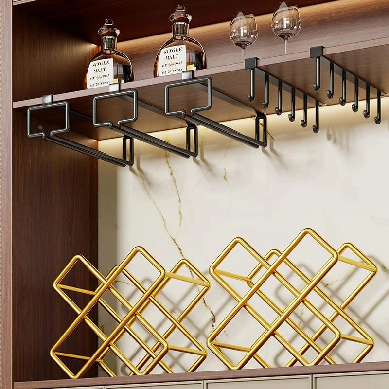 红酒架家用吧台酒柜免打孔悬挂高脚杯收纳架子客厅菱形摆酒展示架