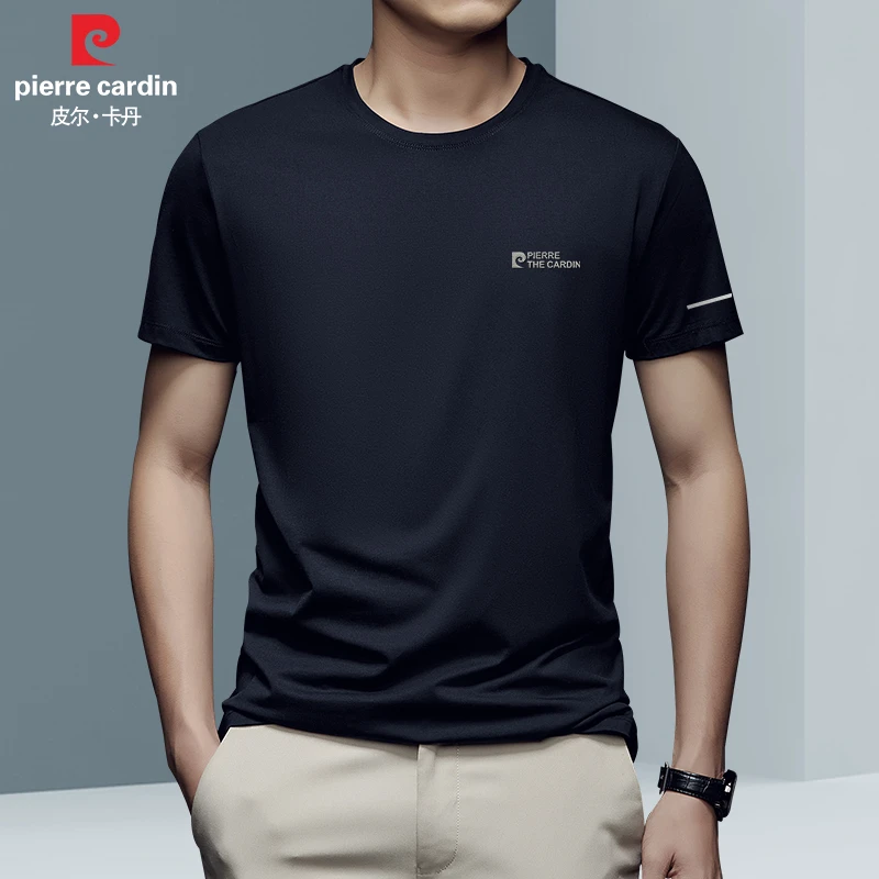 皮尔卡丹夏季男装正品T恤休闲弹力薄款圆领透气显瘦短袖潮P80141