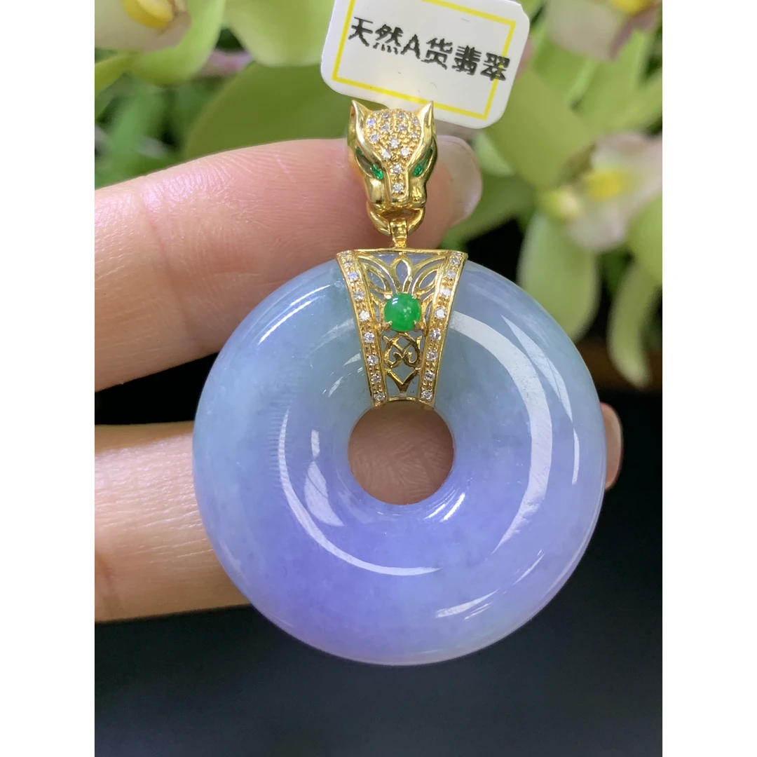 紫春彩甜甜圈吊坠天然翡翠A货裸石：31.3*9.7mmLB3.29时尚翡翠吊坠