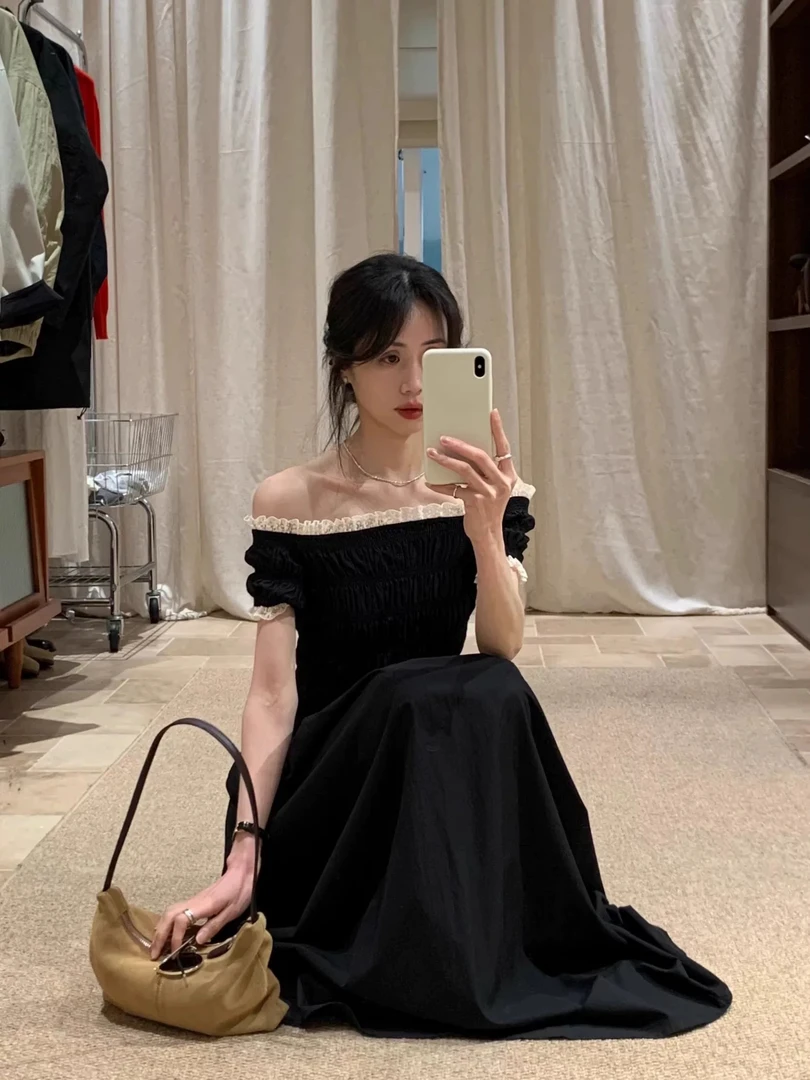 【MY LIFE】        方领花边拼接连衣裙